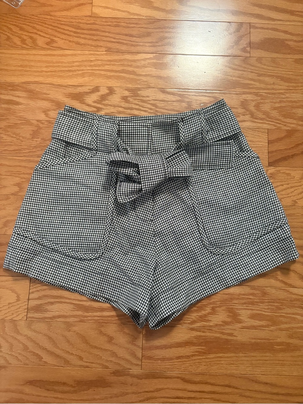 Derek Lam 10 Crosby Black & White Gingham High-Waist Tie-Belt Shorts
